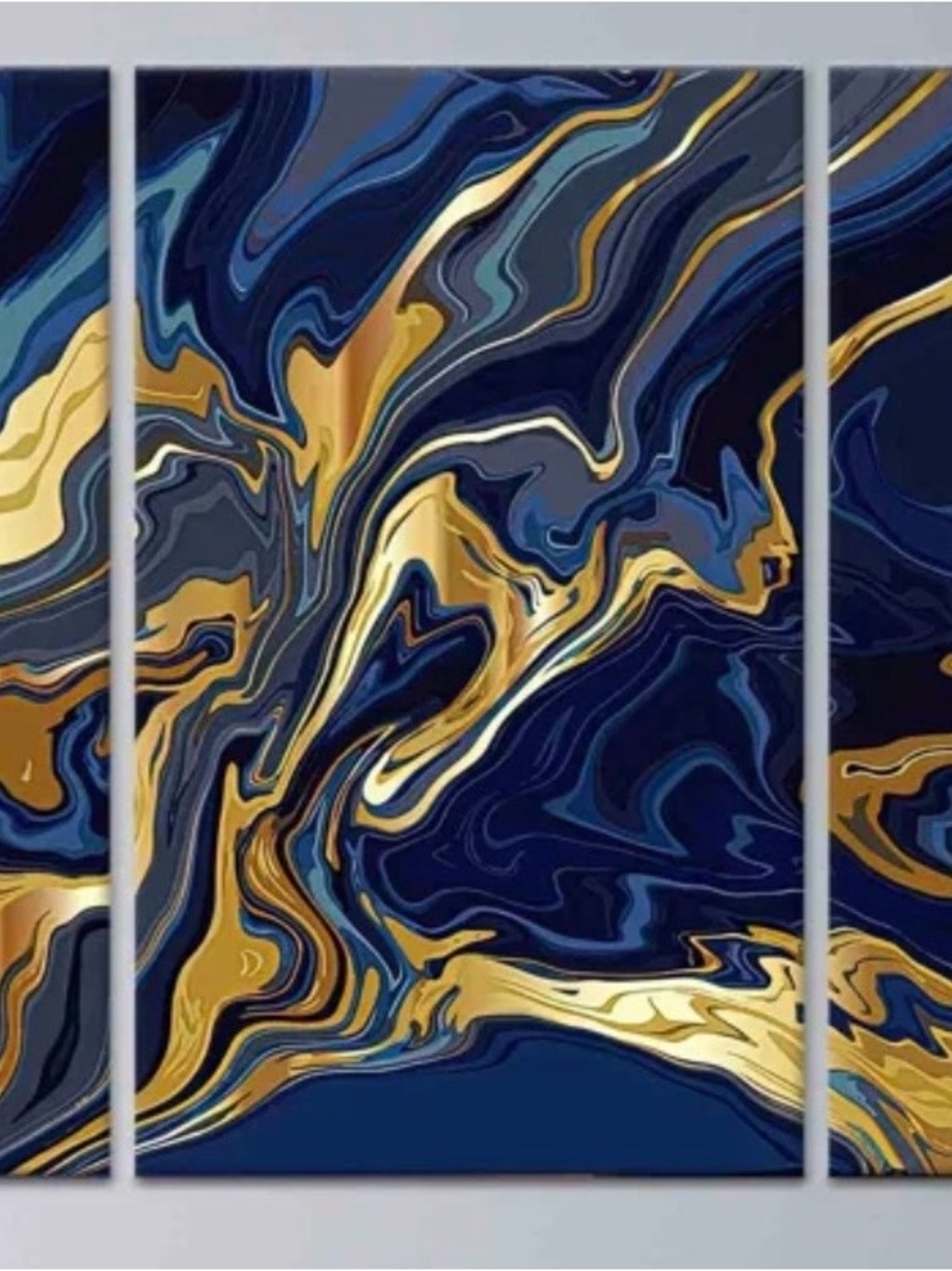 Abstract Navy and Gold Wall Art Triptych